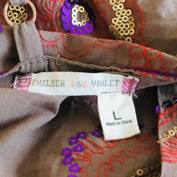 Women's Chelsea & Violet Cami Top Sz L Boho Embroidered Sequin Peplum Top - Picture 11 of 12